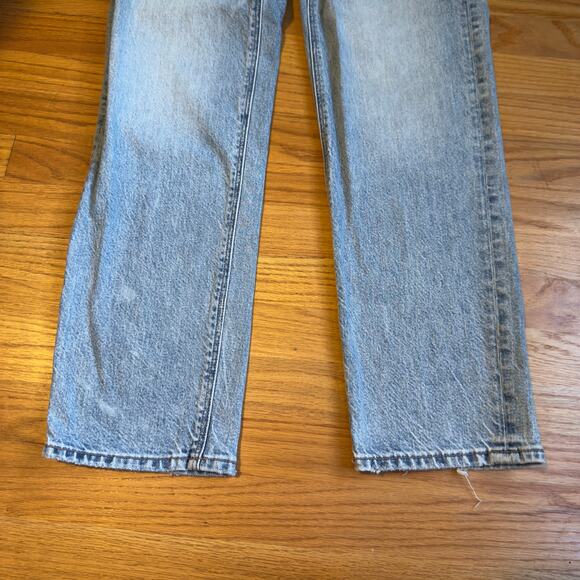 AE Strigid Super High-Waisted Baggy Straight Cut-Out Jeans Blue Size 00 - Picture 9 of 12